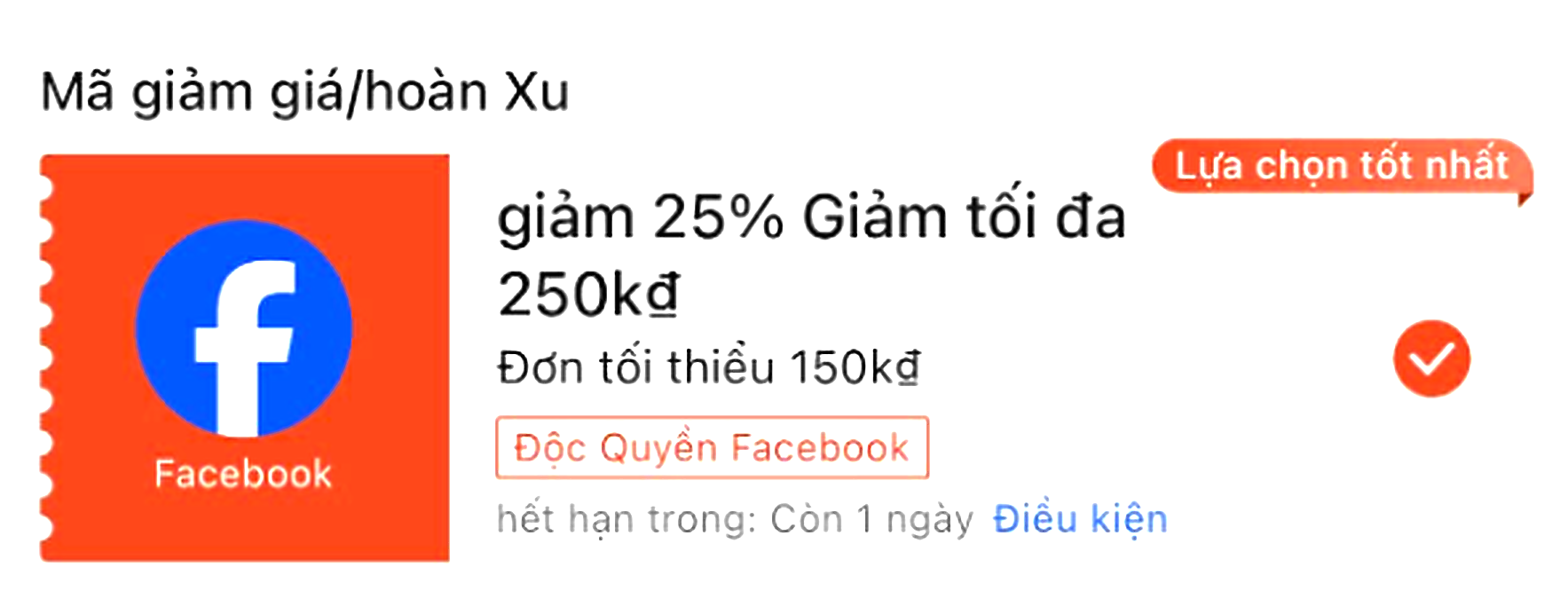 Mã giảm 25% tối đa 250.000đ – Độc quyền Facebook